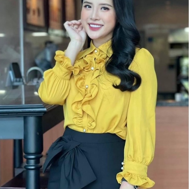 Áo sơ mi nữ kiểu công sở bèo nhún G260 có bigsize 70kg, áo lụa kiểu công sở thiết kệ độc, lạ, sang chảnh thời trang