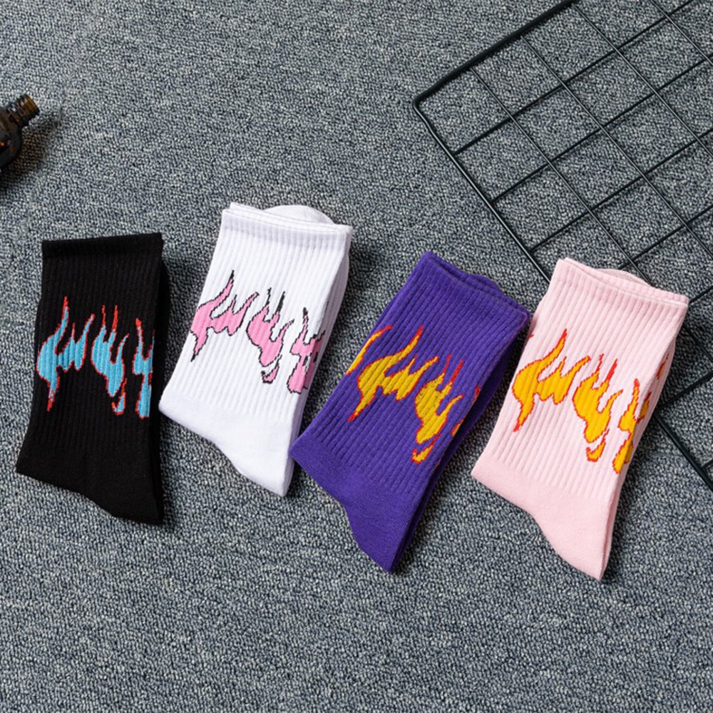 RALPH Hot Crew Socks Warmth Street style Skateboard Socks Men Fashion Woman Unisex Flame Torch Cotton Socks/Multicolor