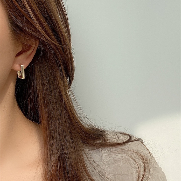 Bông tai mạ bạc 925 hình vuông phong cách Hàn Quốc