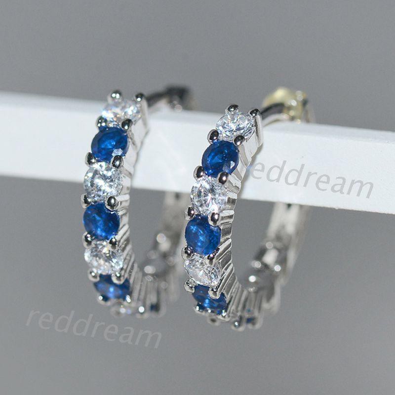 Bông Tai Mạ Bạc 925 Đính Đá Sapphire Màu Trắng Và Xanh