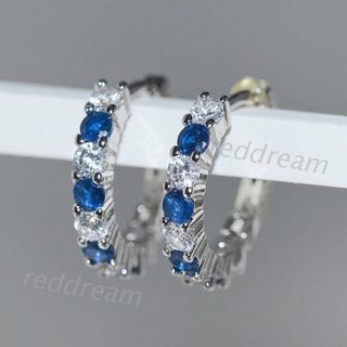 Bông Tai Mạ Bạc 925 Đính Đá Sapphire Màu Trắng Và Xanh