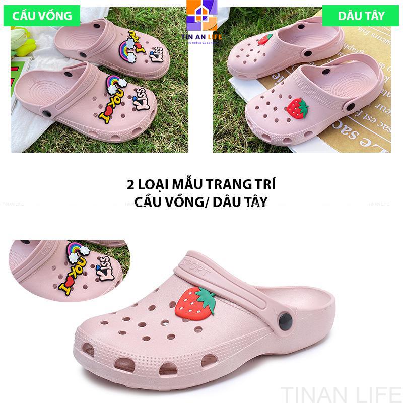 Dép Bánh Mì Cross Icon Dâu/ Cầu Vồng, Siêu Nhẹ, Chống Trượt, Cao 3cm