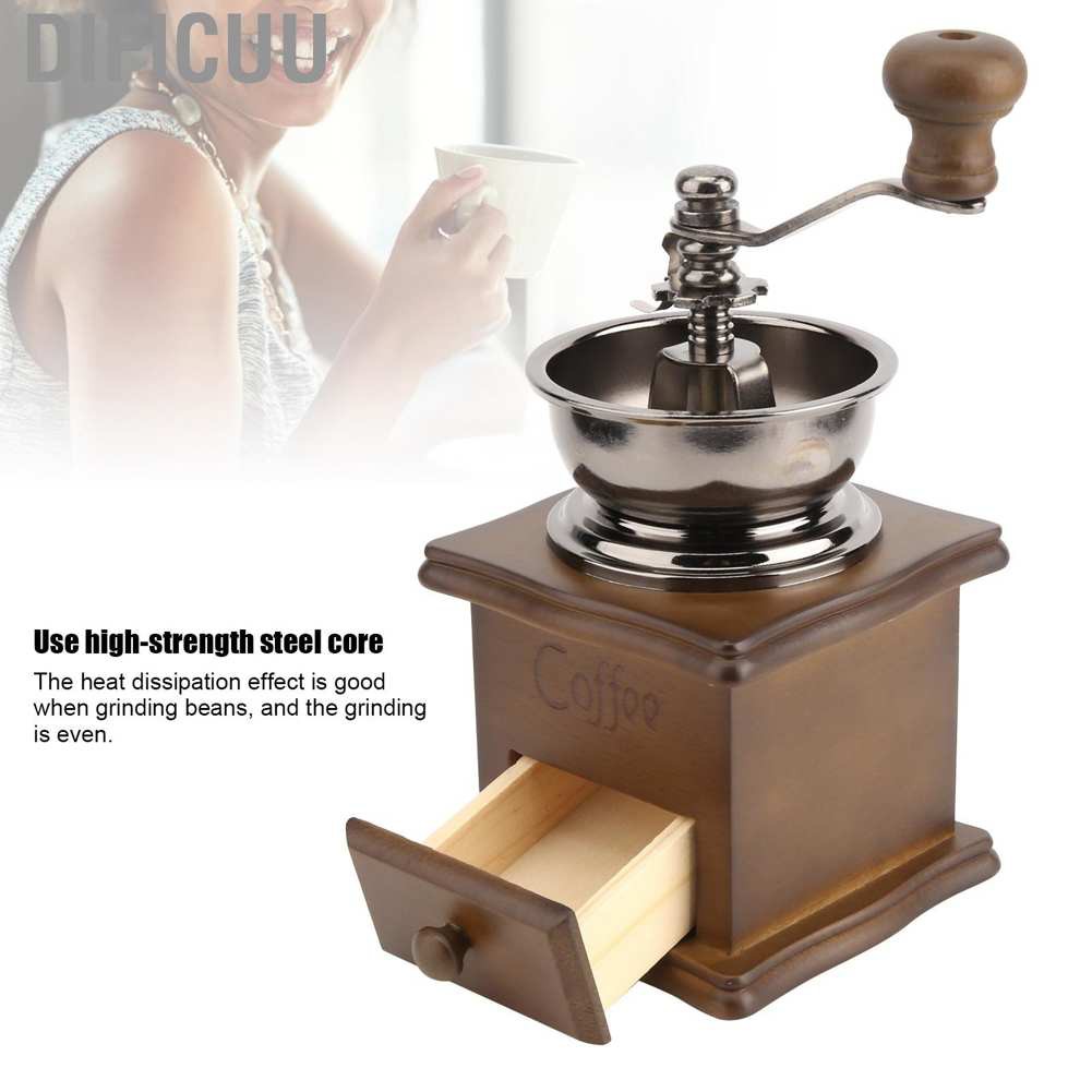 Dificuu Hand Crank Grinder Steel Core Manual Coffee Bean Retro Mill for Home Camping