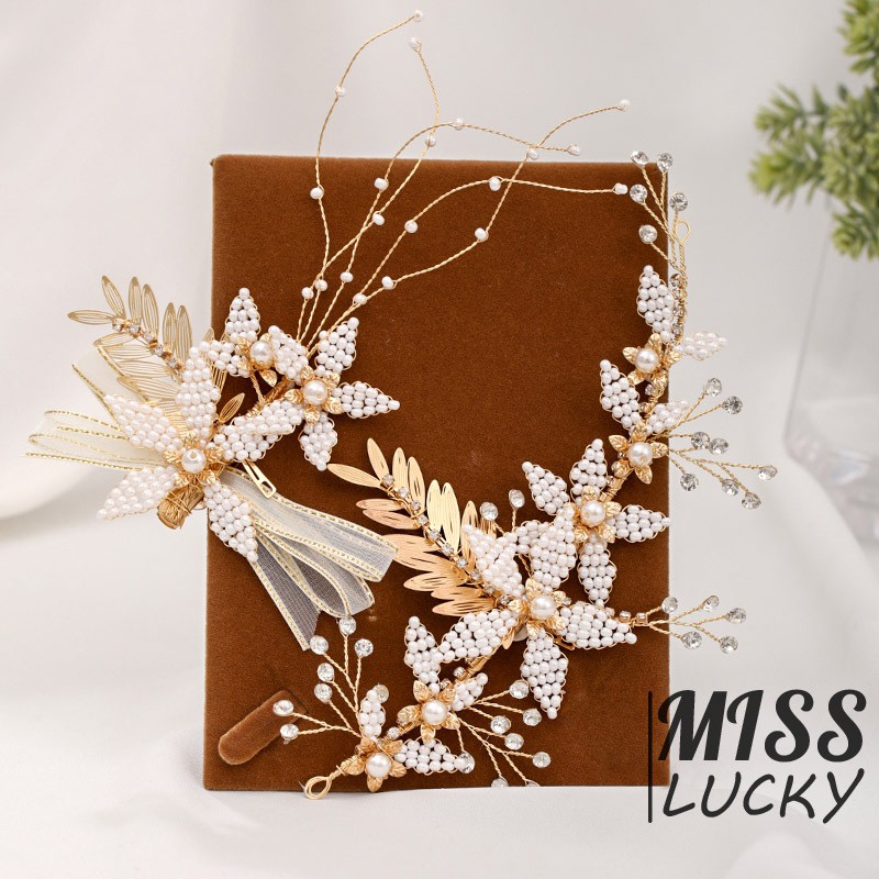 Set kẹp tóc hình bông hoa gắn đá giả và hạt ngọc trai thời trang thanh lịch cho nữ