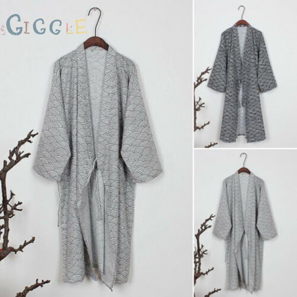 Men Summer Pajamas Pure Cotton Japanese Classic Bathrobe Kimono Yukata Traditional Gown Nightwear Robe
