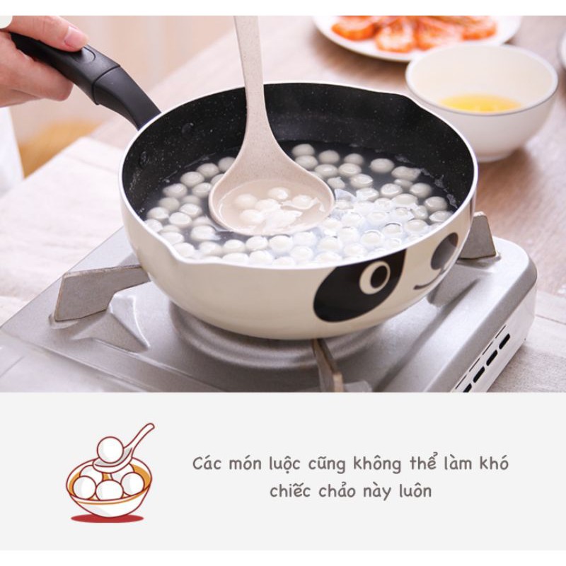 Chảo Panda chống dính đá Maifan cao cấp đáy phẳng phong cách Nhật decor phòng bếp nấu ăn thông minh  Lenhome