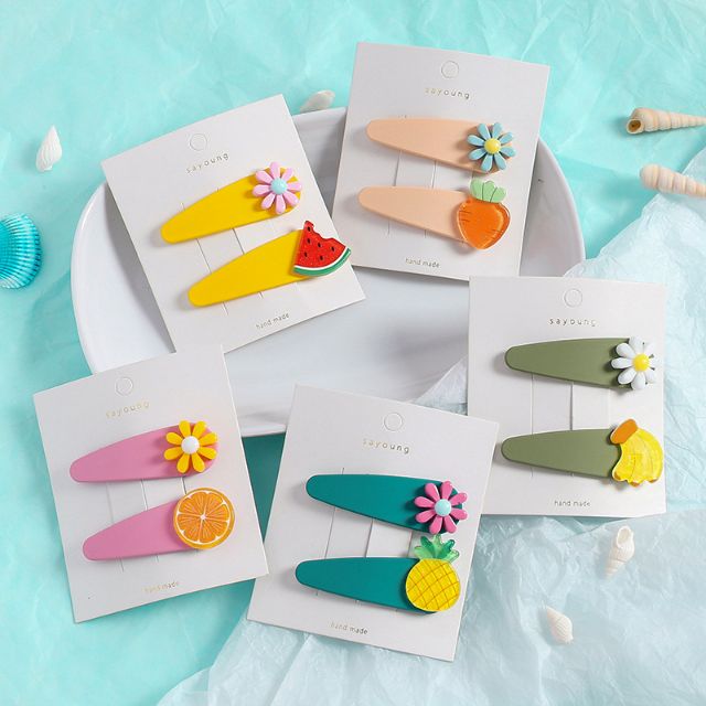 SET 2 KẸP BẤM TÓC NHÁM MÁI MÀU TRÁI CÂY