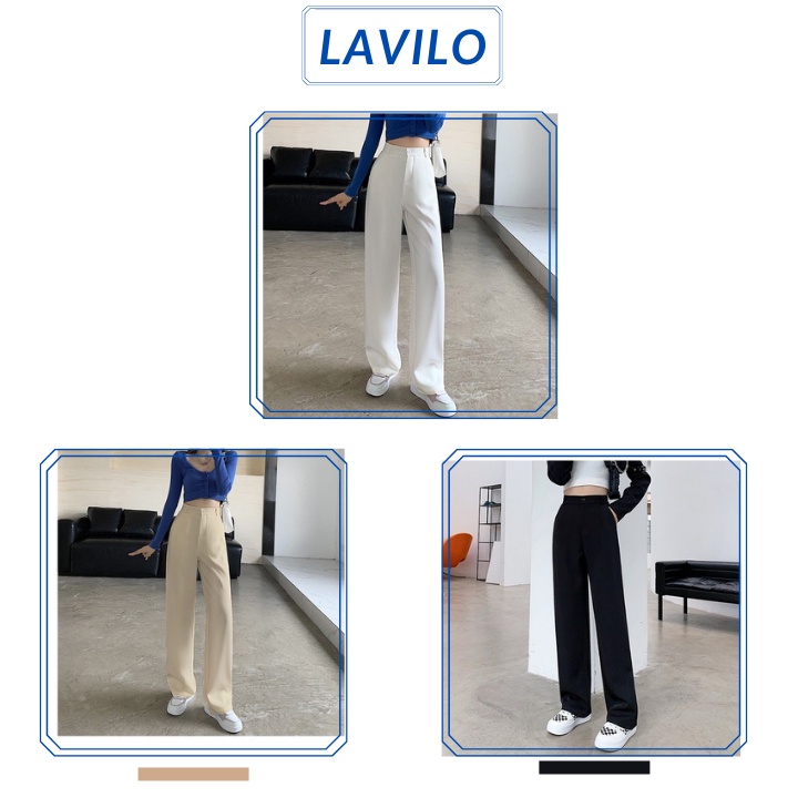 Quần ống rộng nữ cạp cao bigsize dáng suông đứng công sở mặc nhà đẹp LAVILO QD04