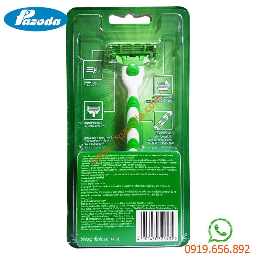 Dao cạo râu 3 lưỡi Gillette mach 3 sensitive (1 tay cầm + 1 đầu cạo gắn sẵn)