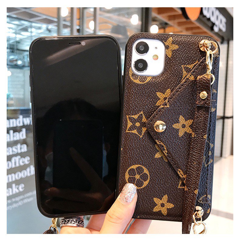 Bao Da Điện Thoại In Họa Tiết Hoa Kèm Dây Đeo Cho iphone15 14 13 12 11 pro max xs 8 plus Ốp