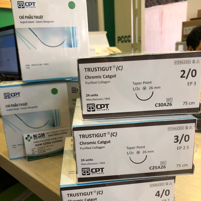 ❤Chỉ phẫu thuật CPT TRUSTIGUT Chromic Catgut chỉ khâu tự tiêu TRUSTIGUT C CHROMIC CATGUT CPT số 2/0 3/0 và 4/0 5/0 6/0