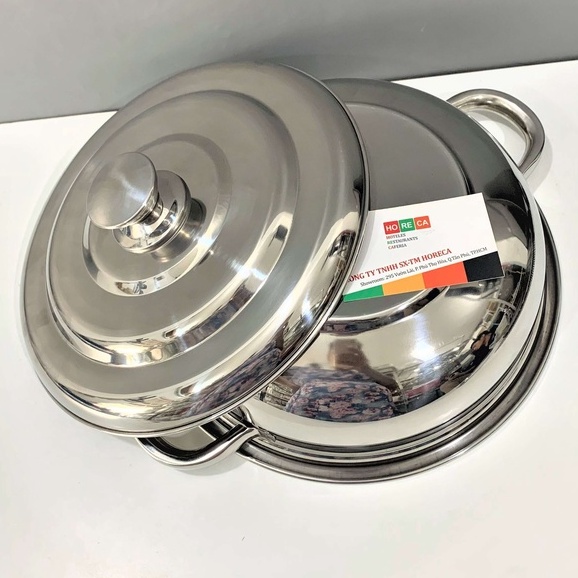 Nồi lẩu inox nắp inox dày, sáng bóng, có quai cầm 2 bên, chuyên dùng để ăn lẩu
