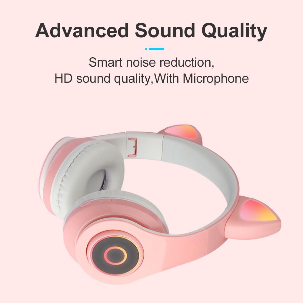 Tai Nghe Chụp Đầu Bluetooth Hình Tai Mèo Có Đèn Led Và Nút Điều Chỉnh Âm Lượng