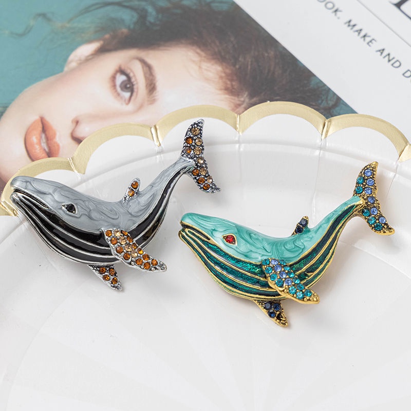Bộ Ghim Cài Áo Hình Cá Heo Đính Đá Sang Trọng Cho Nam Nữ