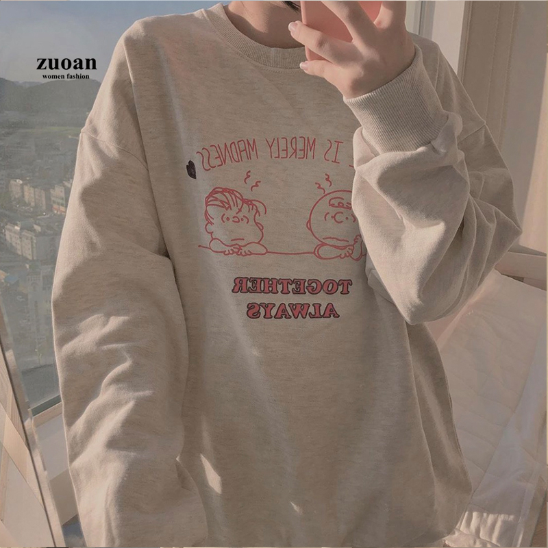 Áo Sweater dài tay dáng mỏng in họa tiết đáng yêu thời trang mùa xuân cho bạn nữ