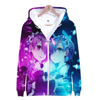 Áo Khoác Nam Tay Dài Có Nón In Hình Nhân Vật Anime Re Zero