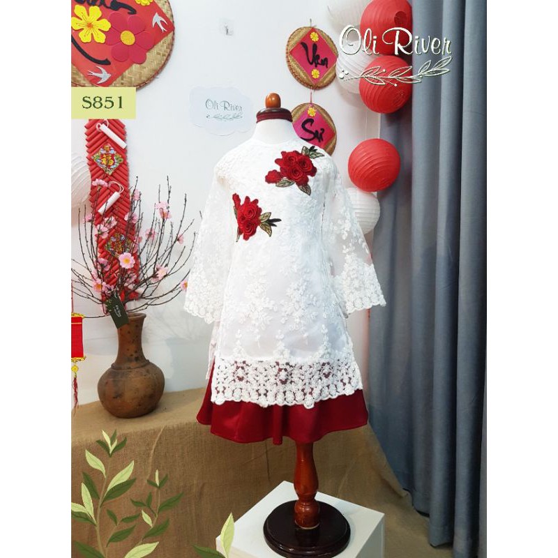 Áo dài thêu nổi 3D họa tiết ren nổi