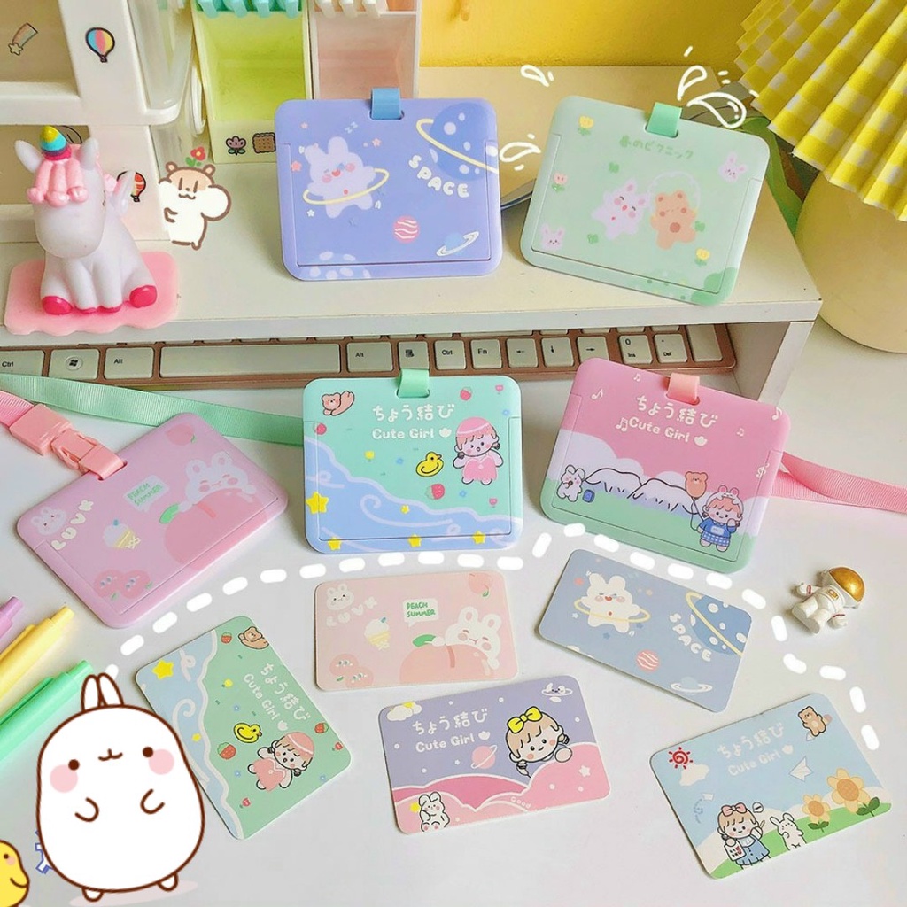 Thẻ tên ngang kèm dây đeo hình thỏ , cô gái cute