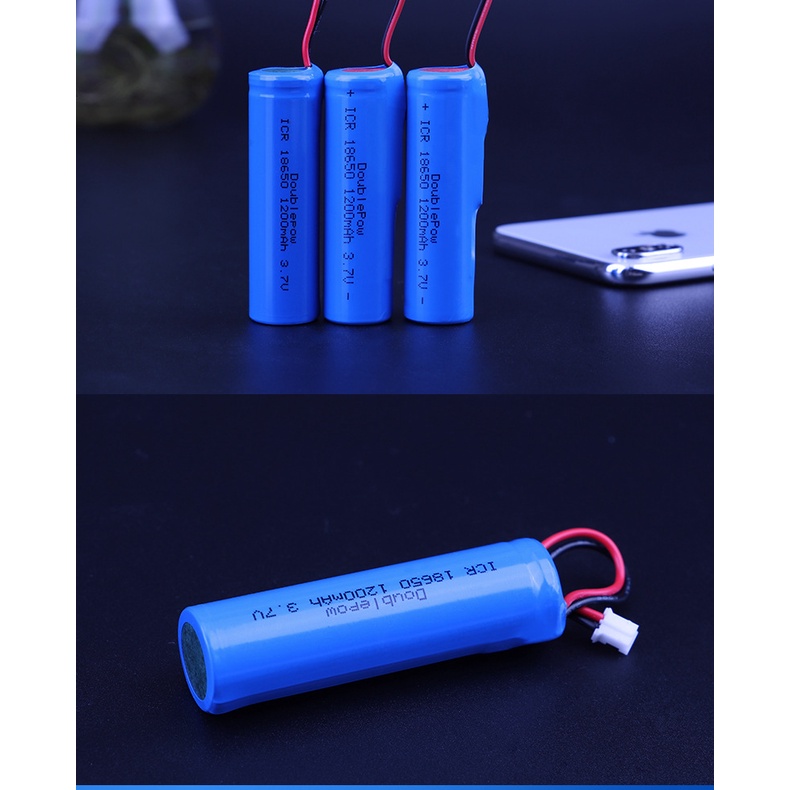 Pin 18650 lithium 1200mAh sắn dây chuẩn PH2.0 doublepow có mạch bảo vệ