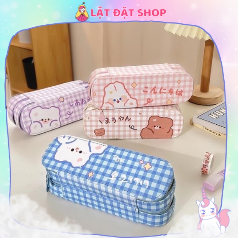 🌸 Hộp bút 2 tầng chất liệu da - Hộp bút da Pu chống nước hoạ tiết động vật dễ thương 🌸