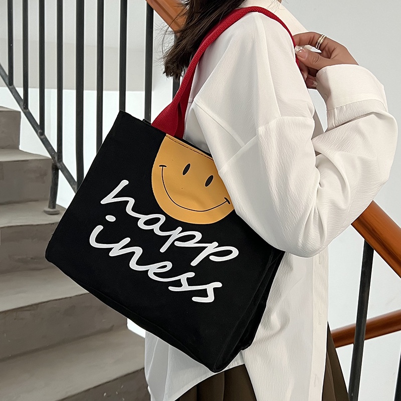 Túi Xách Canvas Cỡ Lớn Phối Màu Tương Phản Thời Trang Hàn Quốc Cho Nữ