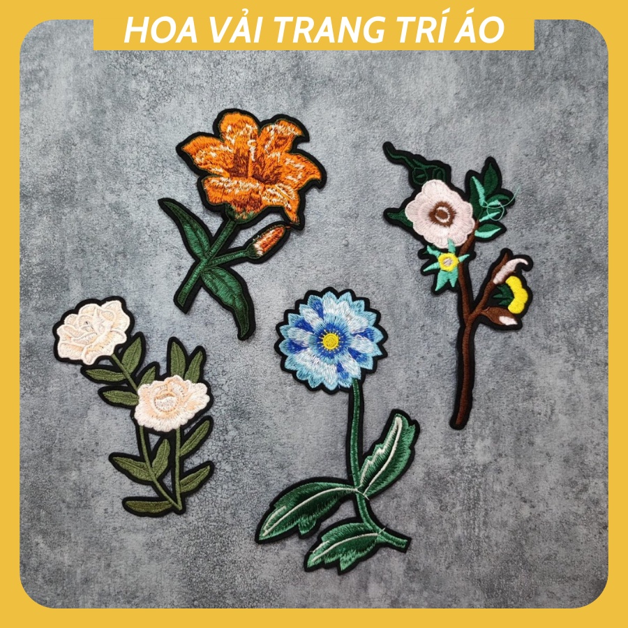 Sticker ủi áo hoa vải thêu cao cấp -DÙNG LÀM BÔNG CÀI ÁO HAY HÌNH ỦI ÁO TRANG TRÍ VÁY, ĐẦM, ÁO DÀI HOẶC LÀM MIẾNG VÁ ÁO