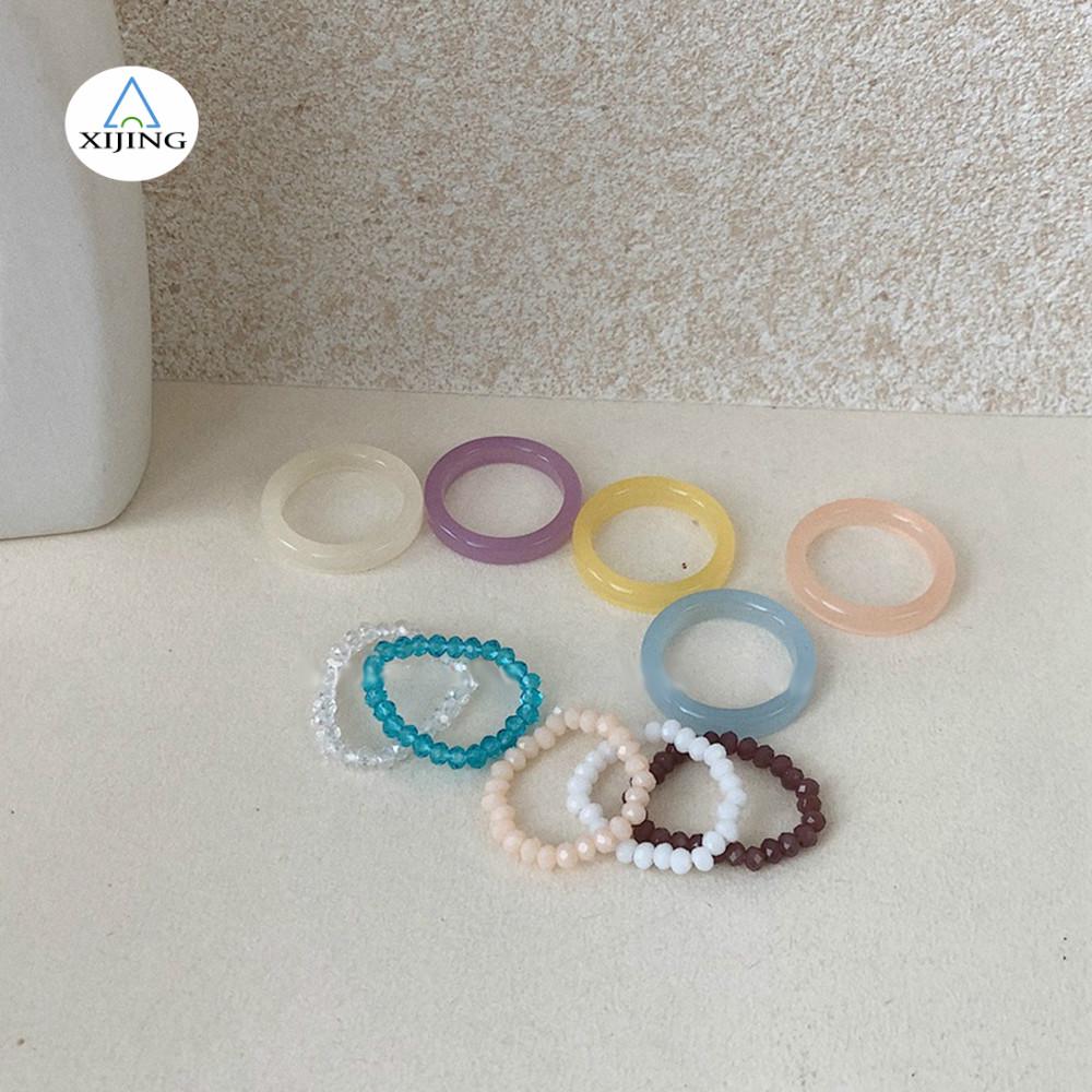 Set 2 Nhẫn Nhựa Màu Trơn Phong Cách Cổ Điển