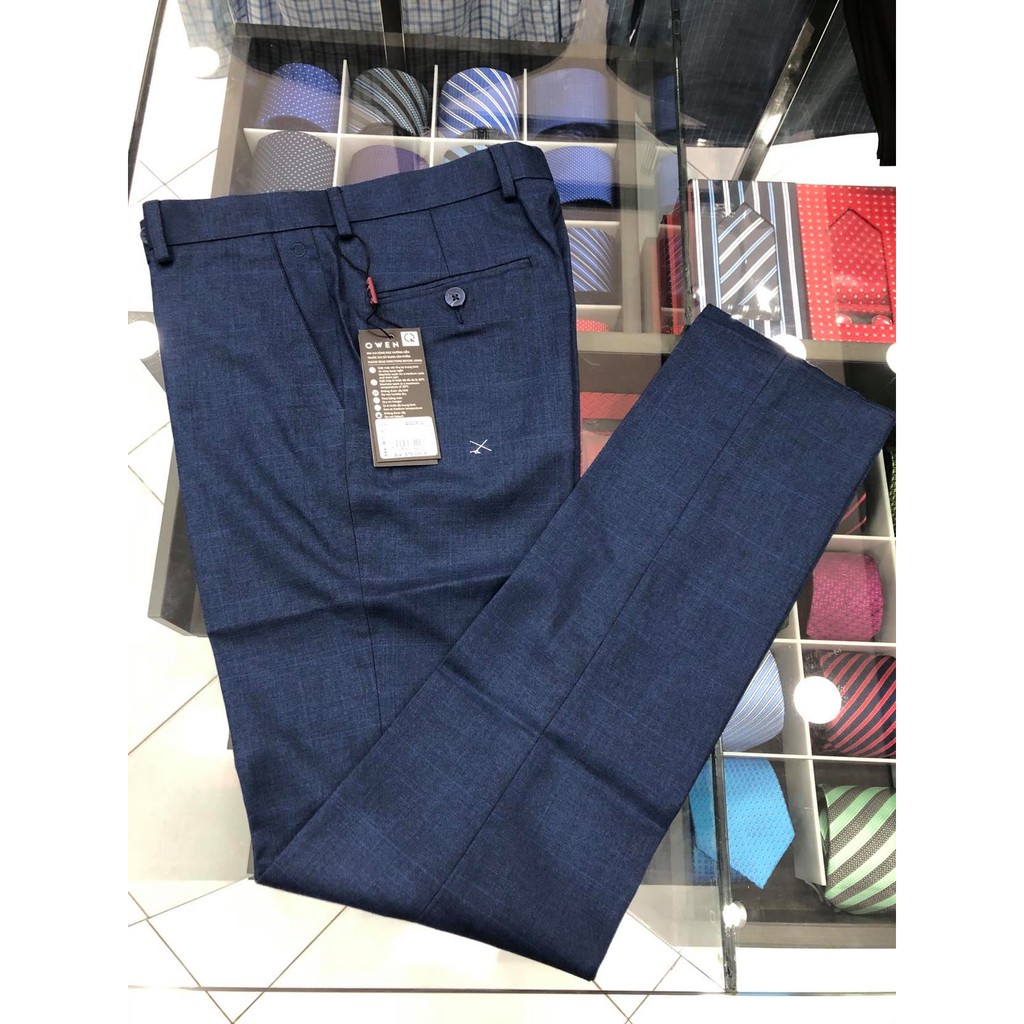 Quần âu owen màu xanh navy kẻ caro chìm dáng trendy QD20510