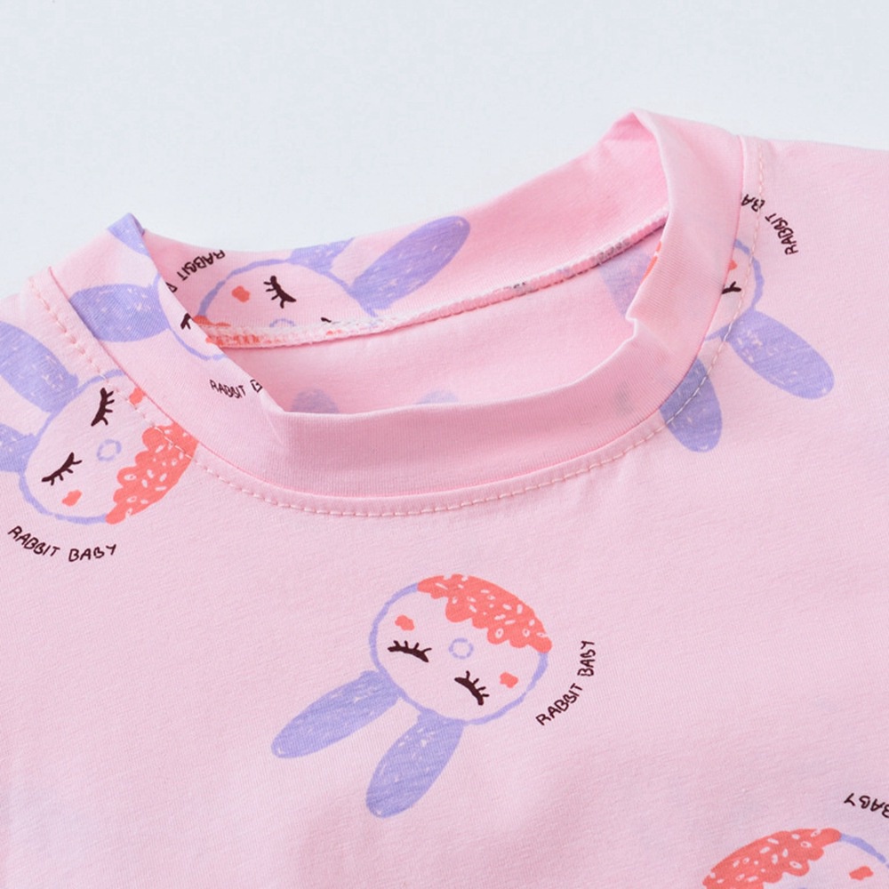 Baby Sleepwear Girl Pajamas Thin Breathable Cotton Short Sleeve Pink Cute Rabbit Kids Boy Pyjamas Homewear