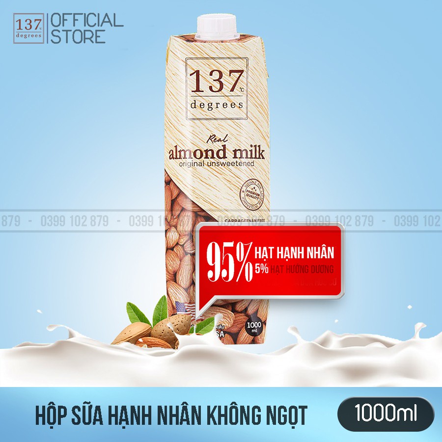 Sữa hạt 137 DEGREES hạnh nhân nguyên chất không ngọt hộp 1L