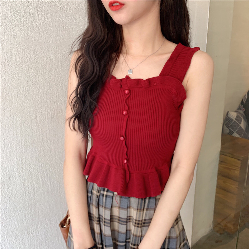 Áo Yếm Dệt Kim Dáng Ngắn Hở Rốn Gợi Cảm Ngọt Ngào