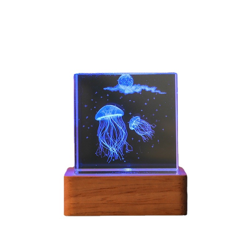 Đèn Ngủ Hình Khối Lập Phương 3D Pha Lê Sang Trọng Trang Trí Phòng Khách Tủ Tivi