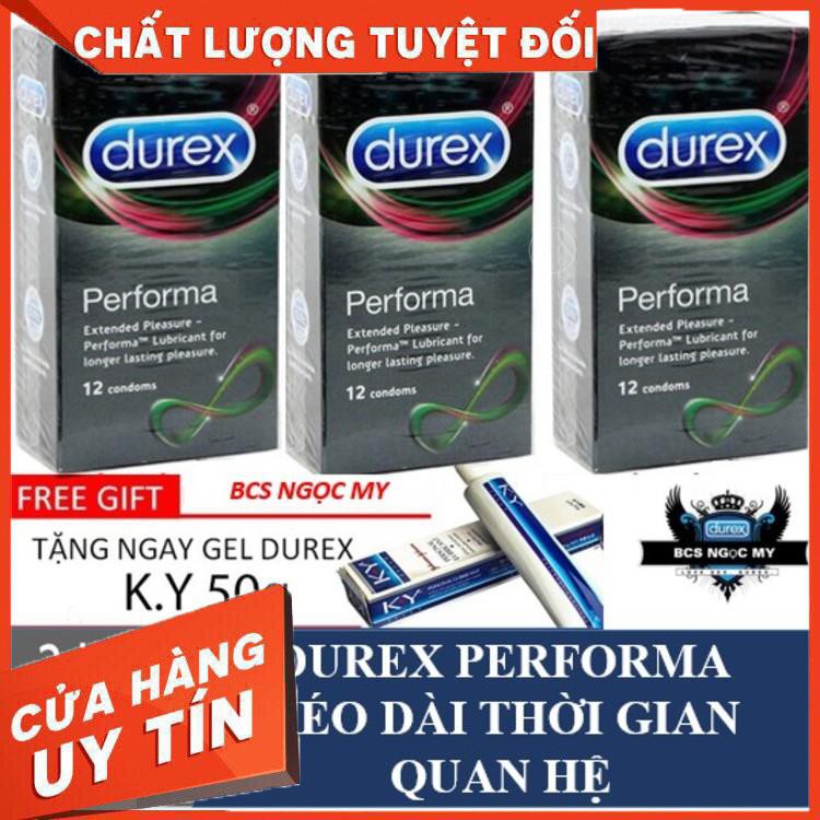 Combo 3 hộp Bao cao su Durex Performa Kéo dài thời gian quan hệ + 1 gel bôi trơn KY 50ml - Hàng nhập khẩu