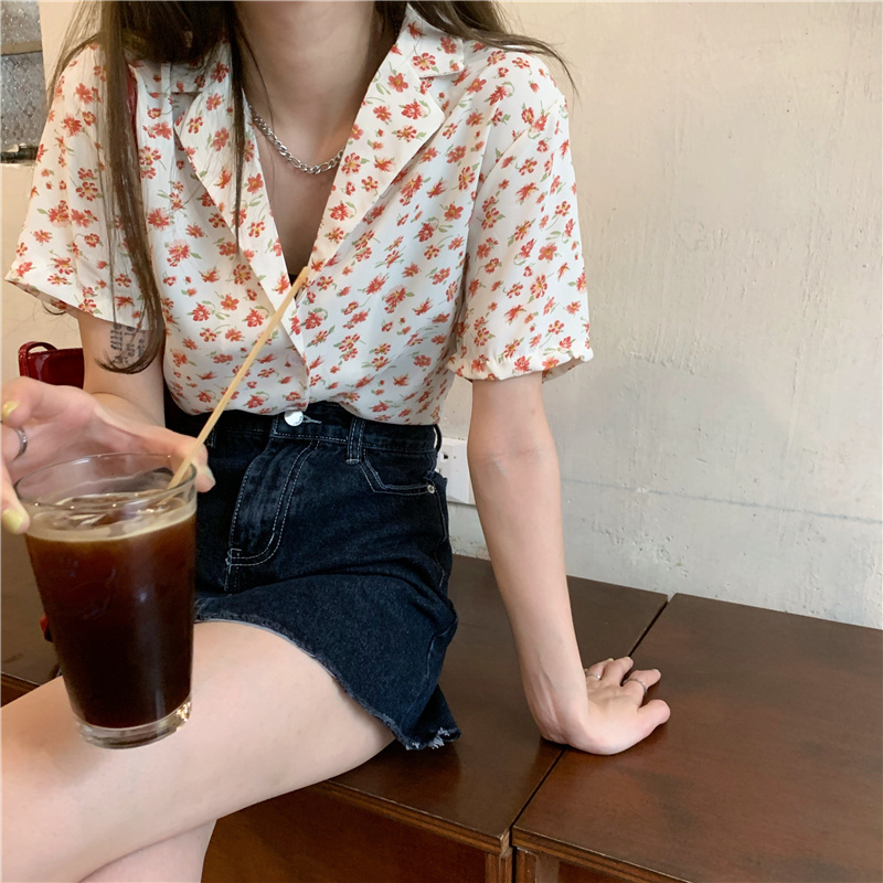 SUXI Áo Sơ Mi Ngắn Tay Dáng Rộng In Hoa Thời Trang Mùa Hè Hàn Quốc Dành Cho Nữ