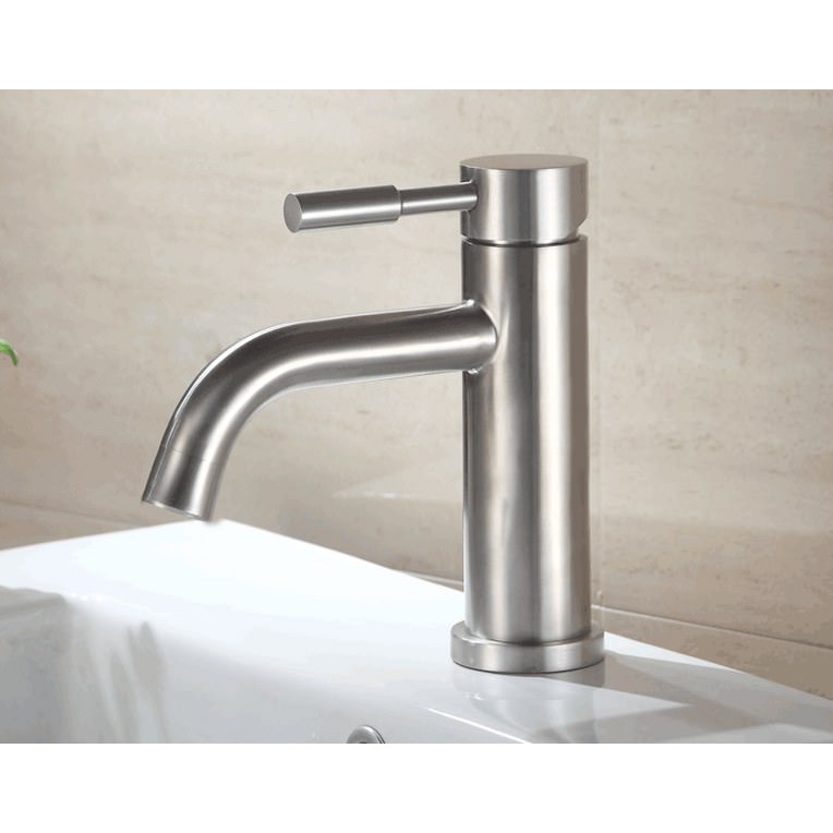 Vòi Lavabo nóng lạnh (trụ tròn, vòi cong) SUS304 - Hàng Cao cấp ITALIA (Kèm đôi dây cấp nước)