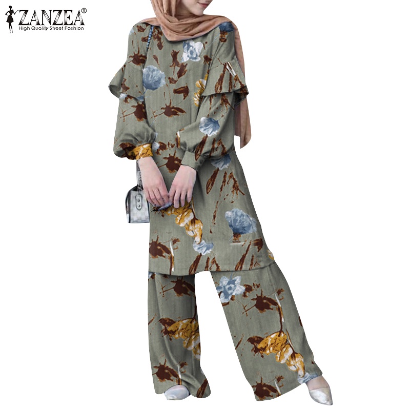 Zanzea Áo Kiểu Tay Phồng Cổ Tròn In Họa Tiết Thời Trang Dành Cho Nữ