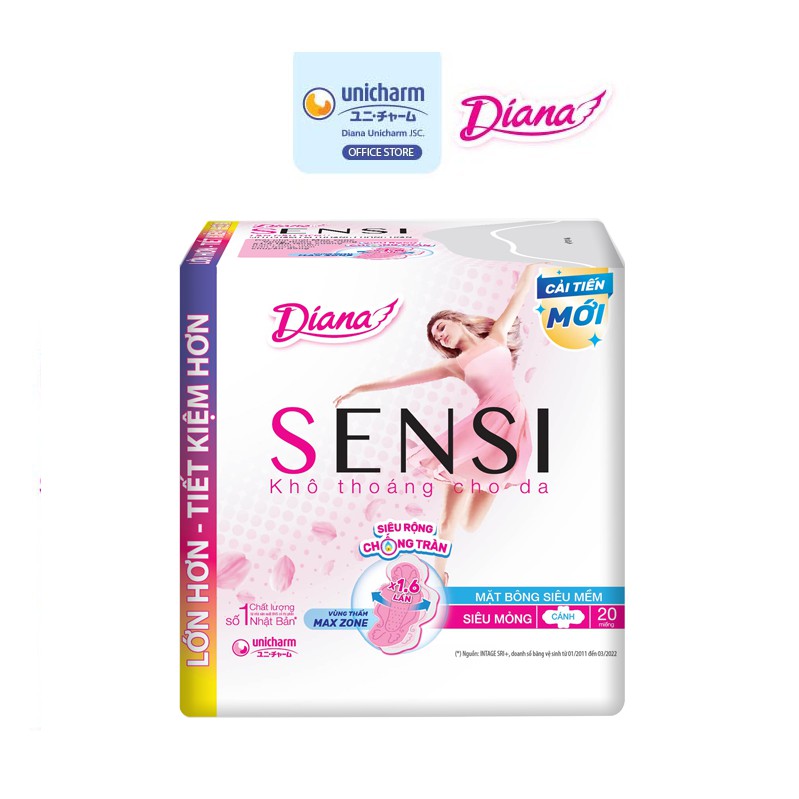 Băng vệ sinh Diana Sensi siêu mỏng cánh 20 miếng/gói
