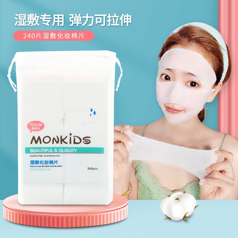 Bông cotton lotion mask đắp toner MONKIDS gồm 240 miếng bông tẩy trang mỏng co giãn tốt