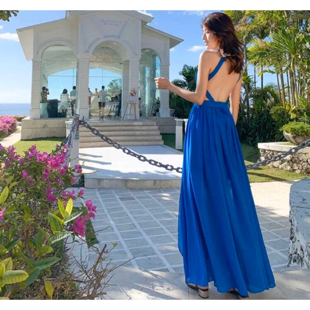 💥ĐẦM MAXI XANH HỞ LƯNG💥 (kèm ảnh thật chụp sàn)