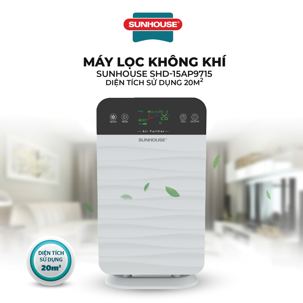 Máy lọc không khí Sunhouse SHD-15AP9715 diện tích sử dụng 20m2 | 3 lớp màng lọc sạch bụi bẩn | 2 chế độ vận hành