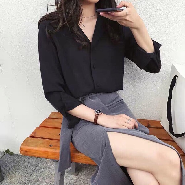 [SALE XẢ] ÁO SƠ MI CỔ V VOAN KHÔNG NHĂN