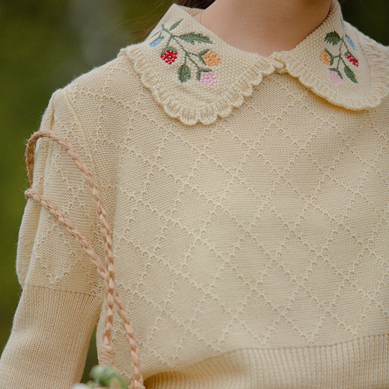 Áo dệt kim mỏng Ielgy cổ búp bê phong cách Pháp thời trang mùa hè dành cho nữ