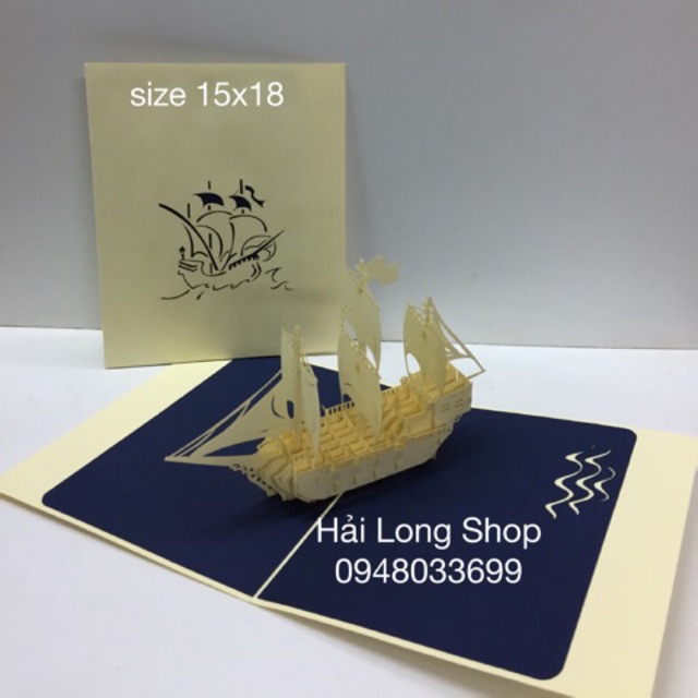 Thuyền 4 ( 3 cánh ) - Boat   - Thiệp 3D ( bìa Trắng )