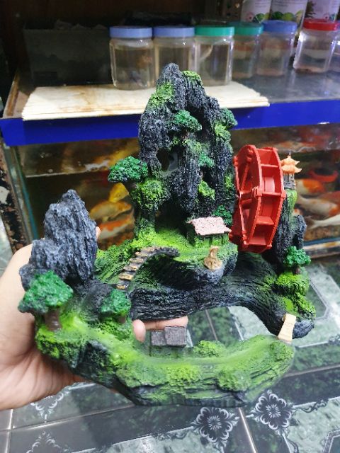 CẢNH NÚI BÁNH QUAY TRANG TRÍ HỒ CÁ NON BỘ 23x16x20cm