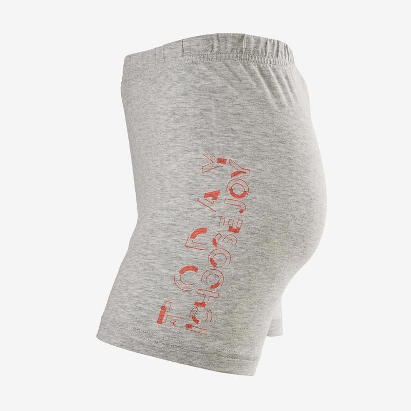 Quần short tập gym 100 Decathlon DOMYOS cho bé gái - Xám họa tiết