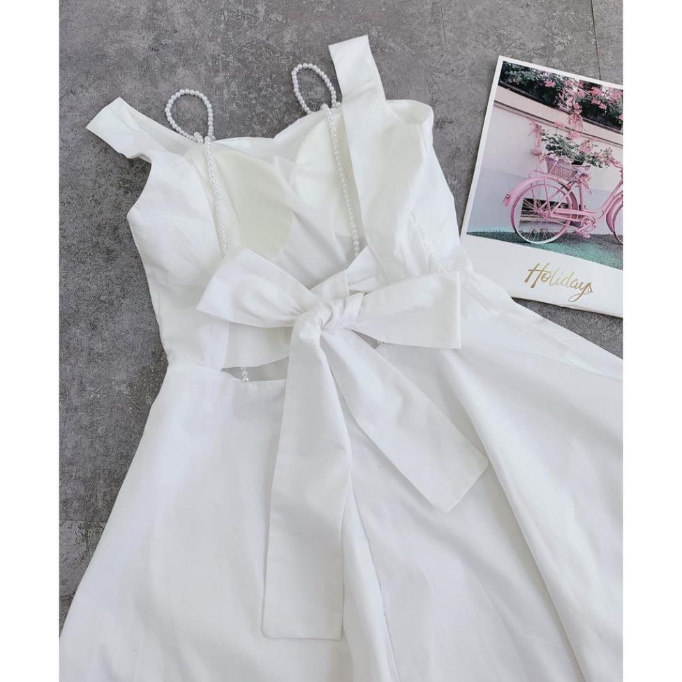 Đầm nữ trắng dạo phố dự tiệc cưới cột nơ lưng siêu dễ thương vải 2 lớp siêu đẹp  ྇