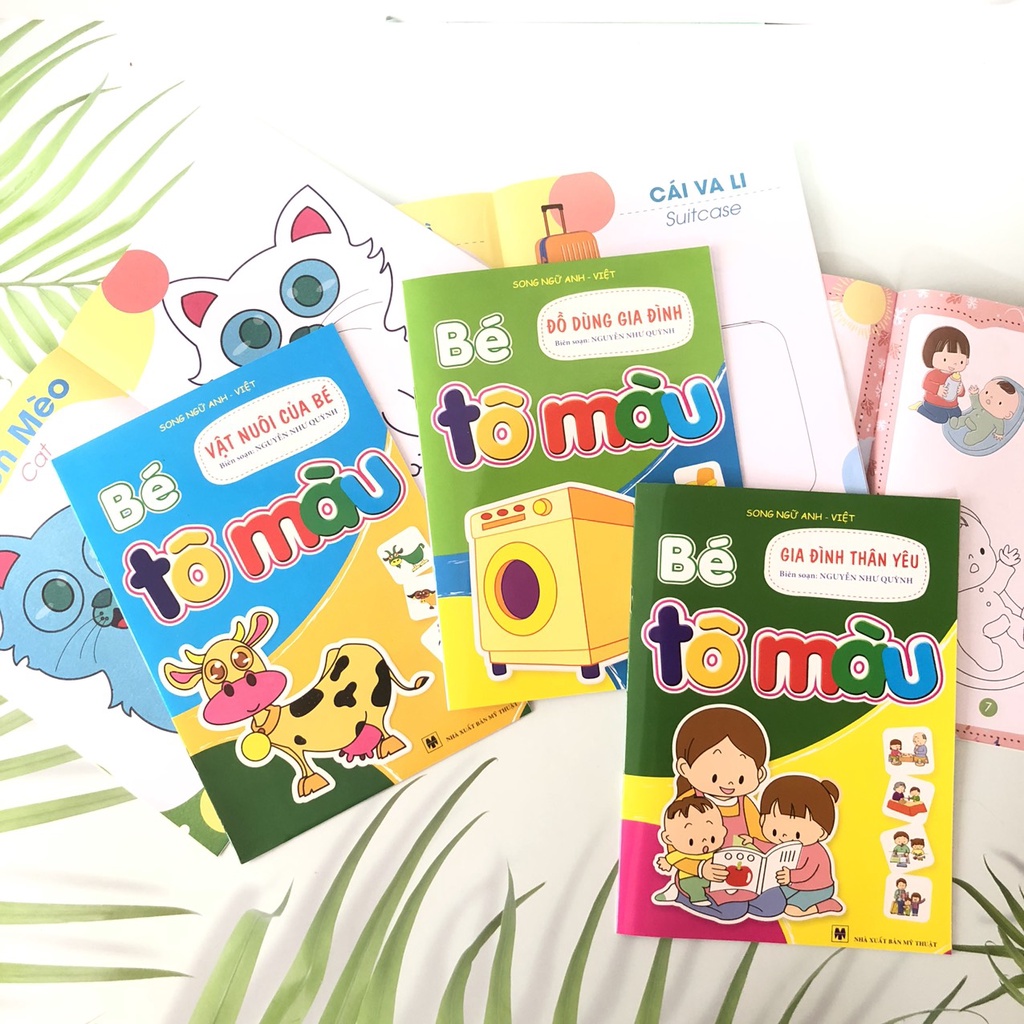 (Set 3 đến 9 quyển) Tập tô 7 chủ đề,cho bé thỏa sức sáng tạo, từ vui chơi đến học tập- Song ngữ Anh Việt
