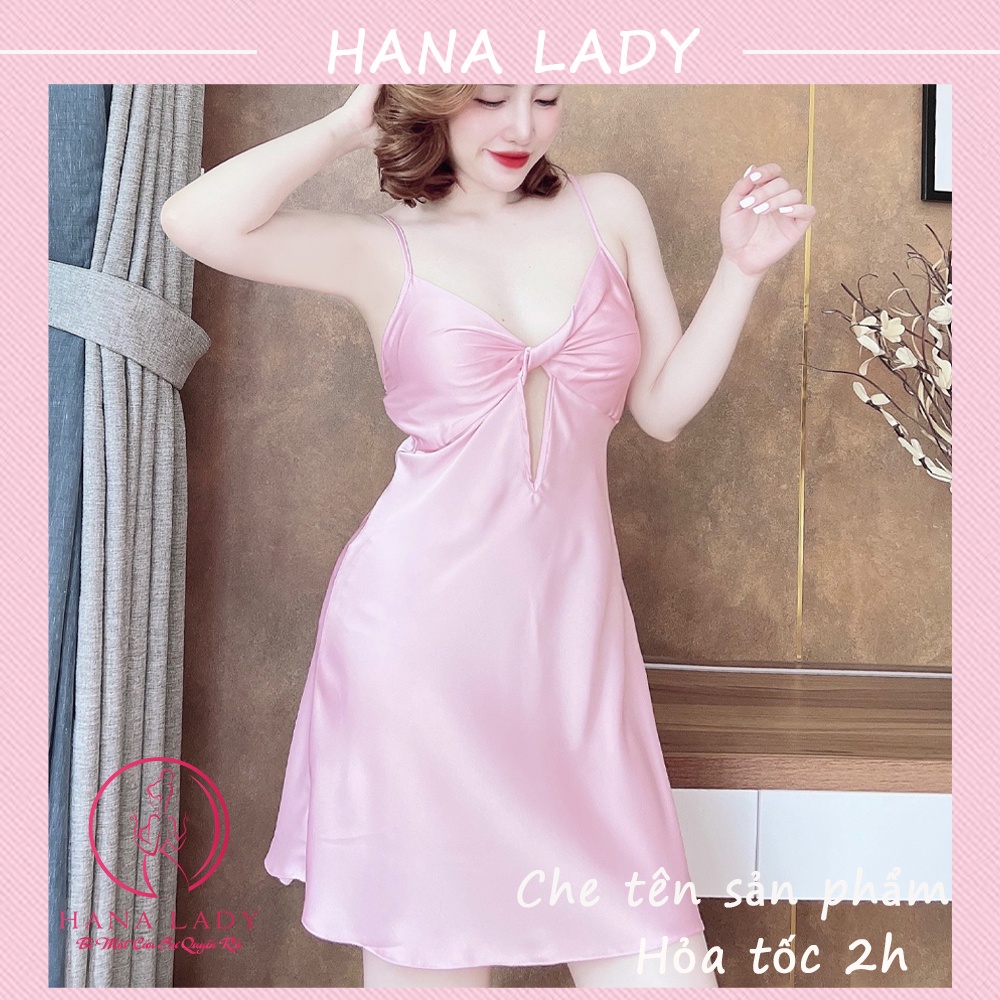 Váy ngủ lụa cao cấp - đầm ngủ 2 dây xoắn eo kèm quần VN499