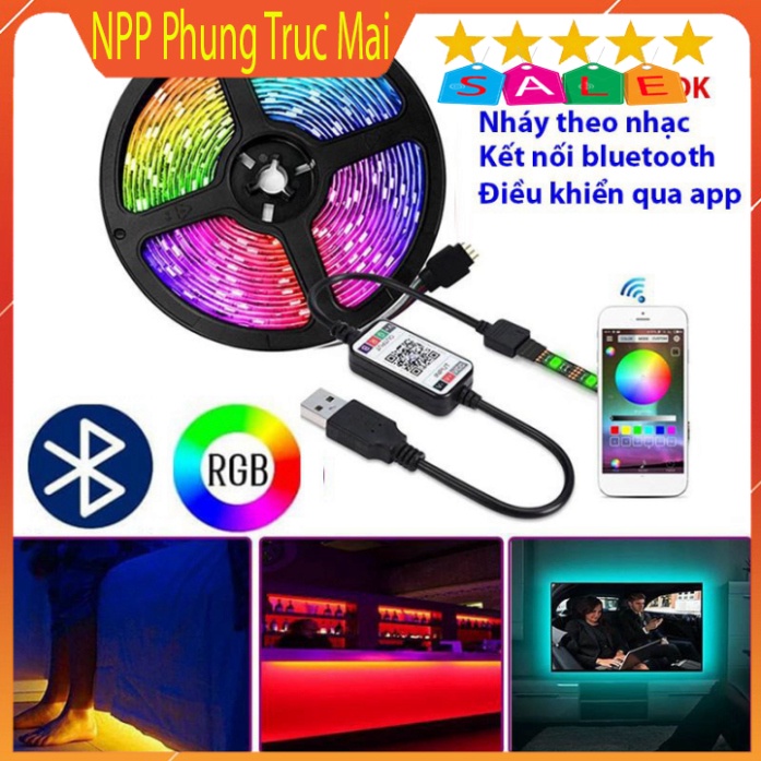 [Có Sẵn] Đèn Led Tiktok 5m 5050RGB Mix DIY Trên 50 Màu Trang Trí Phòng Ngủ Nháy Theo Nhạc Sử Dụng App
