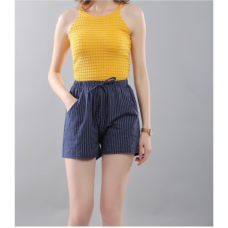 Quần đùi mặc nhà nữ ,Quần short nữ cạp chun có dây buộc chất đũi mát mặc đi biển, đi chơi mùa hè Qt36